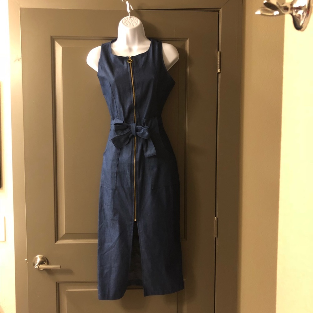 Dark denim dress.